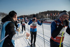 Kuvassa 25 kilometrin kääntöpaikalla  Jouko Haaranen (600), Touko Tuominen (599) ja Kari Tamminen (594). (Järjestäjien kuva)
Kuvan saa suuremmaksi klikkaalla sitä.